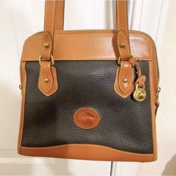 Dooney & Bourke Carpet Shoulder Bag Vintage Navy Blue & Tan Zippered - Picture 3 of 15